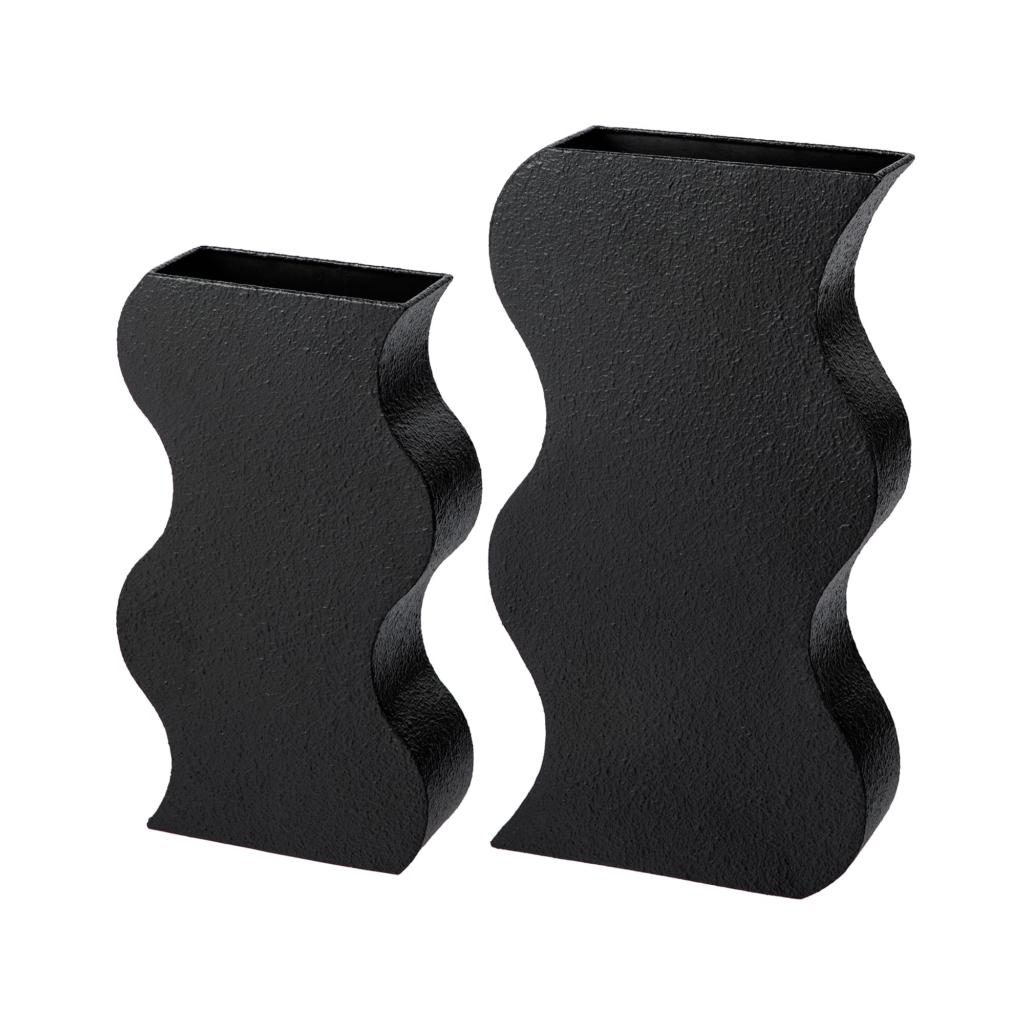 Glitzhome® Modern Black Textured Ripple Metal Floor Vases Set